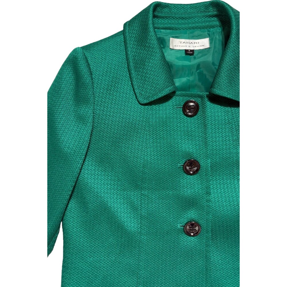 Tahari Green Textured Cropped Blazer Jacket Womens Sz 6 Retro 3 Button Cuffed - Picture 7 of 16